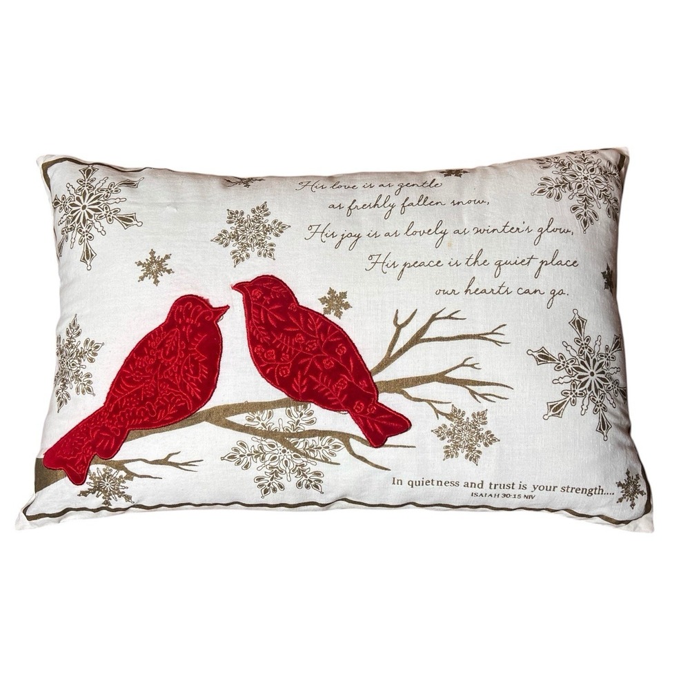 2 Red Cardinals Loss Of Loved One 18 X 12 Pillow Isiah 30:15 "Strength"